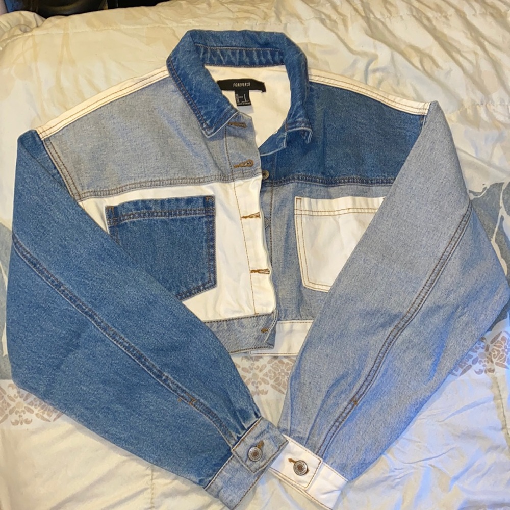 Color blocked denim jacket